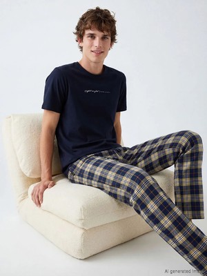 LC Waikiki Lc Waıkıkı Lacivert Standart Kalıp Ekose Erkek Pijama Takım