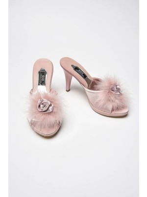 G&C Kadın Çeyizlik Tüylü Gül Tokalı Gelin Ev Terliği 190