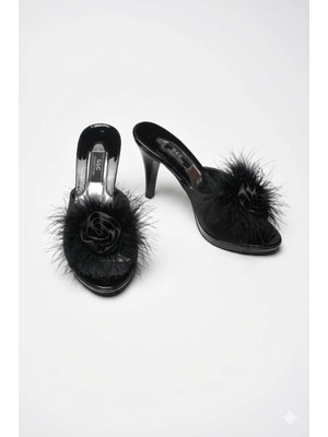 G&C Kadın Çeyizlik Tüylü Gül Tokalı Gelin Ev Terliği 190