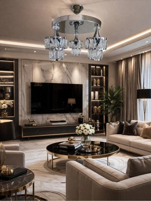 Ömür Avize Ahu 3lü Krom Kaplama Taşlı Plafonyer Avize