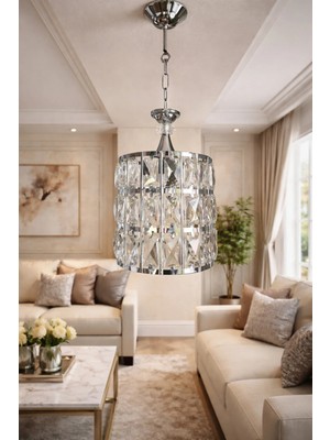 Ömür Avize Ahu 3lü Krom Kaplama Taşlı Plafonyer Avize(Büyük)