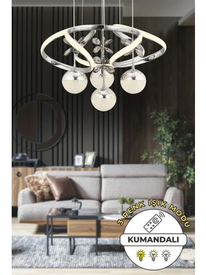 Kendal Liva Krom Modern Sarkıt Avize 3 Renk Işık Salon Mutfak Yatak Odası