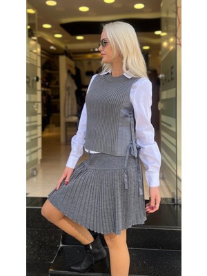 Ekol Kumaş Garnili Triko Yelek