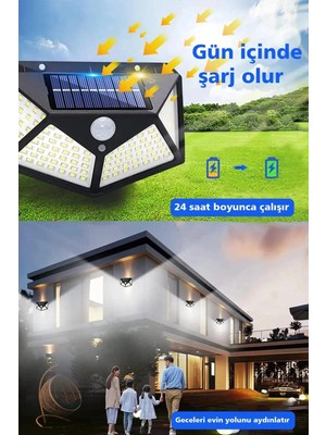 Kendal 1 Adet Solar Güneş Enerjili Hareket Sensörlü 4 Taraflı Bahçe Garaj Ev Aydınlatma Lambası