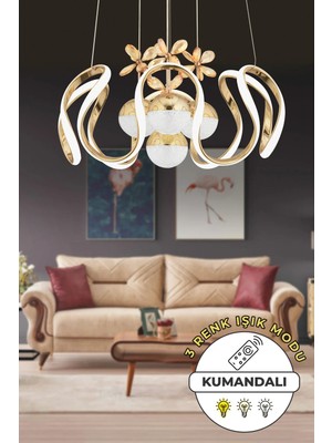 Kendal Neva Gold Modern Sarkıt Avize 3 Renk Işık Salon Mutfak Yatak Odası