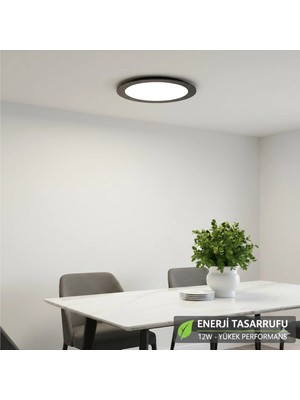 Kendal KDL401B Slim LED Panel Siyah Kasa 12W Beyaz Işık - Modern Tavan Aydınlatması