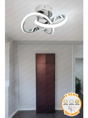 Kendal Hare Krom Modern Plafonyer Tavan Avize 3 Renk Işık Salon Mutfak Yatak Odası