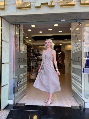 Unique Kalın Askılı Kolsuz Midi Boy Elbise