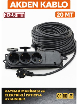 Akden Kablo 20 Metre 3x2,5mm 3*lü Uzatma Kablosu Tam Kesit Kaynak Makinası Kullanıma Uygundur