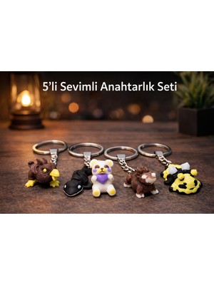 Zenfaden 5’li Sevimli Mini Hayvan Anahtarlık Seti – 3D Baskı, Renkli, Dayanıklı, Hediye Seti