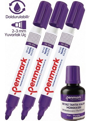 Artlantis Mor Yazı Tahta Kalemi 3 Adet ve Yazı Tahta Mürekkebi 30 ml 1 Adet Doldurulabilir Tahta Kalemi Beyaz Yazı Tahtası
