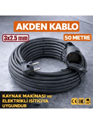 Akden Kablo 50 Metre 3x2,5mm Uzatma Kablosu Tam Kesit Kaynak Makinası Kullanıma Uygundur