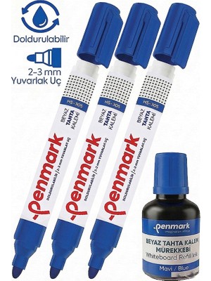 Artlantis Mavi Yazı Tahta Kalemi 3 Adet ve Yazı Tahta Mürekkebi 30 ml 1 Adet Doldurulabilir Tahta Kalemi Beyaz Yazı Tahtası