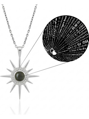 Modahilye 100  Dilde Seni Seviyorum Yazılı Kuzey Yıldızı Zirkon Taşlı Kadın Kolye | 925  Ayar Gümüş