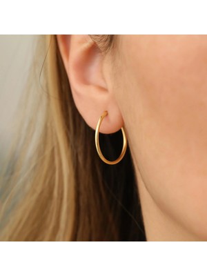 Nox Jewelry 14 Ayar Altın Kaplama 925 Ayar Gümüş İnce Halka Küpe – Klasik Minimal Yuvarlak Küpe