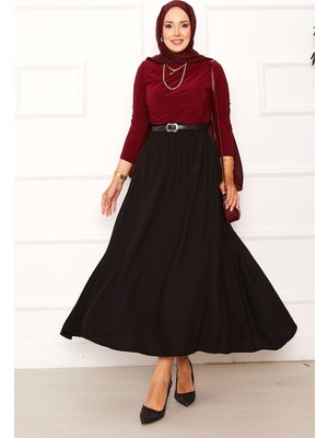 Kç Beli Lastikli Cep Detaylı Etek Siyah