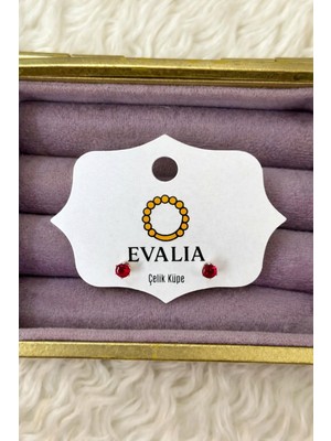 Evalia Kadın Kırmızı Tek Taş Çelik Küpe