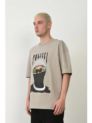 Marsilyan Erkek Baskılı T-Shirt Kısa Kol Bisiklet Yaka Rahat Kalıp Tişört - Boyalı Gri