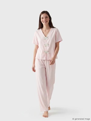 LC Waikiki Lcw Dream Pembe V Yaka Fiyonklu Kadın Pijama Takım
