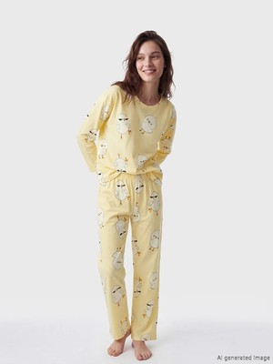 LC Waikiki Lcw Young Sarı Civciv Baskılı Kadın Pijama Takımı