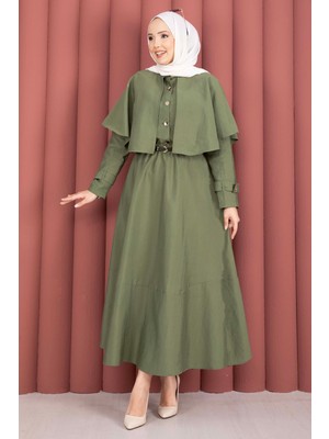 Md Pelerinli Apolet Detaylı Etekli Ikili Takım Haki