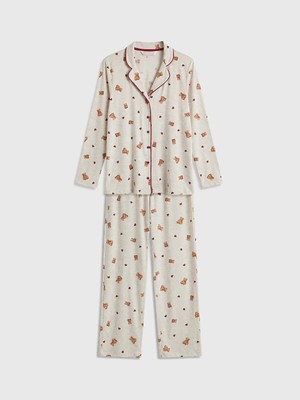 LC Waikiki Lcw Dream Bej Ayı Teddy Desenli Hamile Pijama Takım