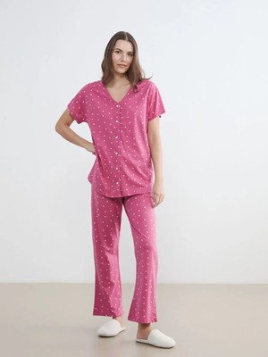 LC Waikiki Lcw Dream Pembe V Yaka Desenli Hamile Pijama Takım