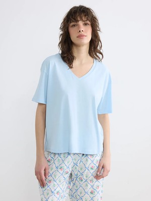 LC Waikiki Lcw Dream Ekru V Yaka Desenli Kadın Kaprili Pijama Takımı