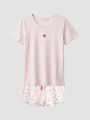 LC Waikiki Lcw Dream Pembe Bisiklet Yaka Çilek Baskılı Hamile Şortlu Pijama Takımı