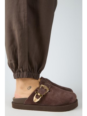 Manijero (Sofia) Kadın Hakiki Deri Sabo Platform Kahve Terlik