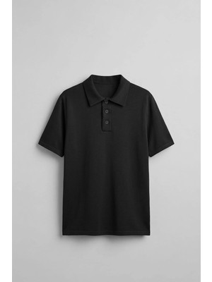 Abluka Online Erkek Relaxed Fit Basic Polo Yaka T-Shirt Siyah