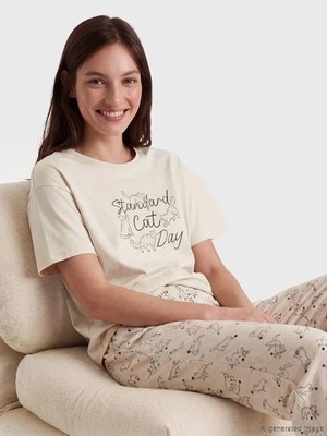 LC Waikiki Lcw Dream Karışık Bisiklet Yaka Baskılı Kadın Pijama Takım