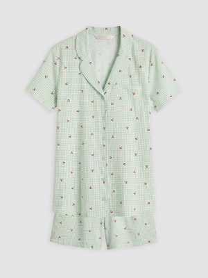 LC Waikiki Lcw Dream Ekru Gömlek Yaka Hamile Şortlu Pijama Takımı