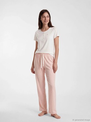 LC Waikiki Lcw Dream Pembe Bisiklet Yaka Kalp Baskılı Hamile Pijama Takımı