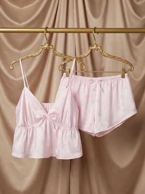 LC Waikiki Lcw Dream Pembe V Yaka Saten Kadın Şortlu Pijama Takımı
