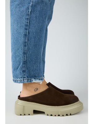 Manijero Bianca Kadın Deri Hakiki Deri Düz Sabo Kahve Terlik