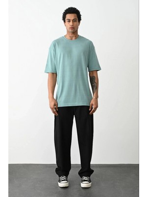 Marsilyan Erkek Tişört Düz Basic Penye Yazlık Bisiklet Yaka Kısa Kol T-Shirt - Mint Yeşili