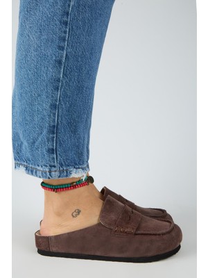 Manijero Ziva 2 Kadın Hakiki Deri Loafer Sabo Kahve Terlik