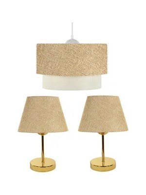 Vivense Evlight 3'lü Set Avize Metal Abajur Kumbeji