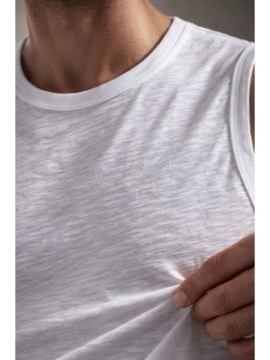 Marsilyan Erkek Flamlı Kumaş Kolsuz Atlet Günlük Fitness Spor T-Shirt - Beyaz