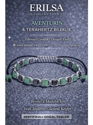 Erilsa Sertifikalı Aventurin Taşı Bileklik - 5 mm Küp Kesim Terahertz Doğal Taş Ayarlanabilir Unisex