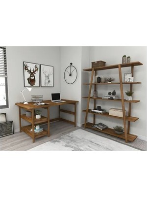 Vivense Softcity Doğal Ahşap Çalışma Masası Kitaplık Takımı, Ceviz