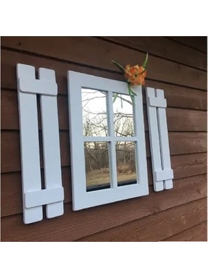 Vivense Dfn Wood Rustik Dikdörtgen Pencere Ayna, Beyaz, 58X45