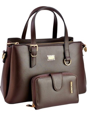 Sanmorris Kadın Suni Deri Gold Tokalı El ve Omuz Çantası