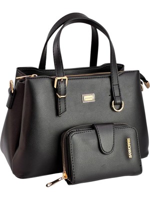 Sanmorris Kadın Suni Deri Gold Tokalı El ve Omuz Çantası