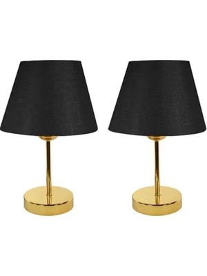 Vivense Evlight Metal Ayaklı Ikili Abajur, Gold Siyah