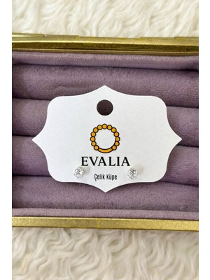 Evalia Kadın Zirkon Tek Taş Çelik Küpe