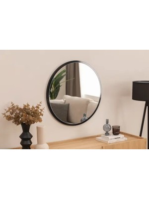 Vivense Dfn Wood Yuvarlak Duvar Aynası, Siyah, 80X80