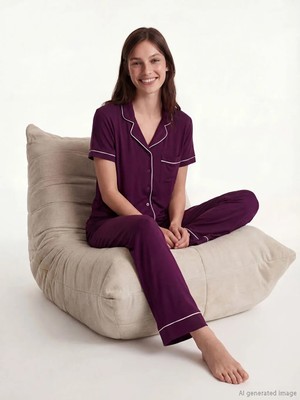 LC Waikiki Lcw Dream Mor Gömlek Yaka Kadın Pijama Takım