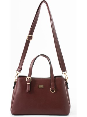 Sanmorris Kadın Suni Deri Gold Tokalı El ve Omuz Çantası